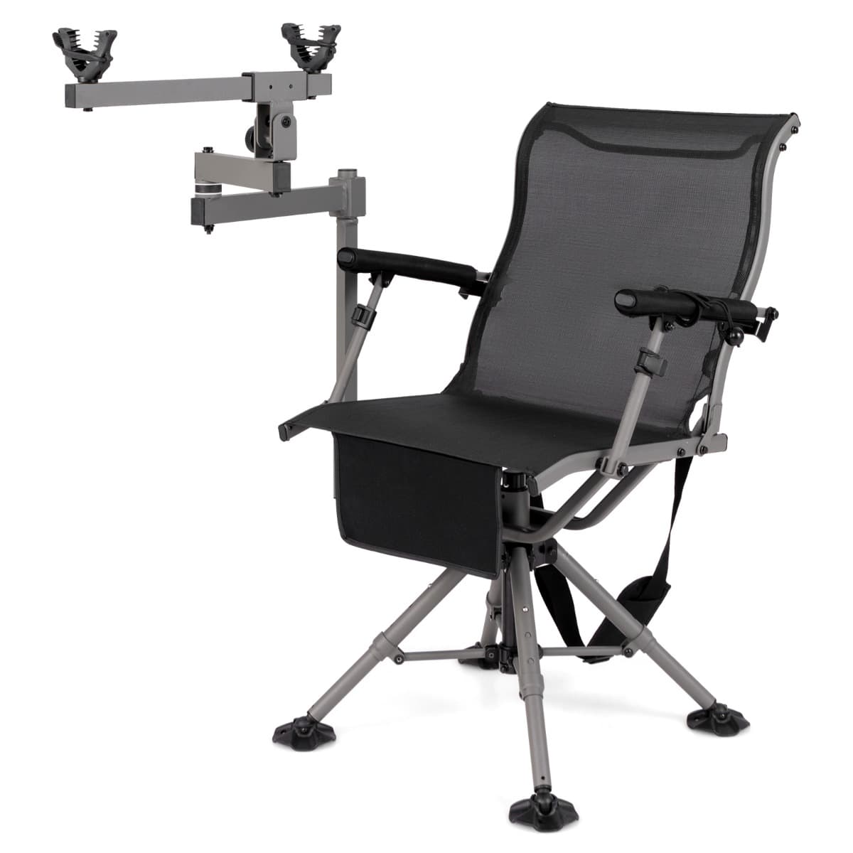 CostwayChaise de Chasse Portable Chaise de Tir Rotative à 360° Pieds et Accoudoirs Réglables Support de Fusil Pratique Charge 150 kg Noir